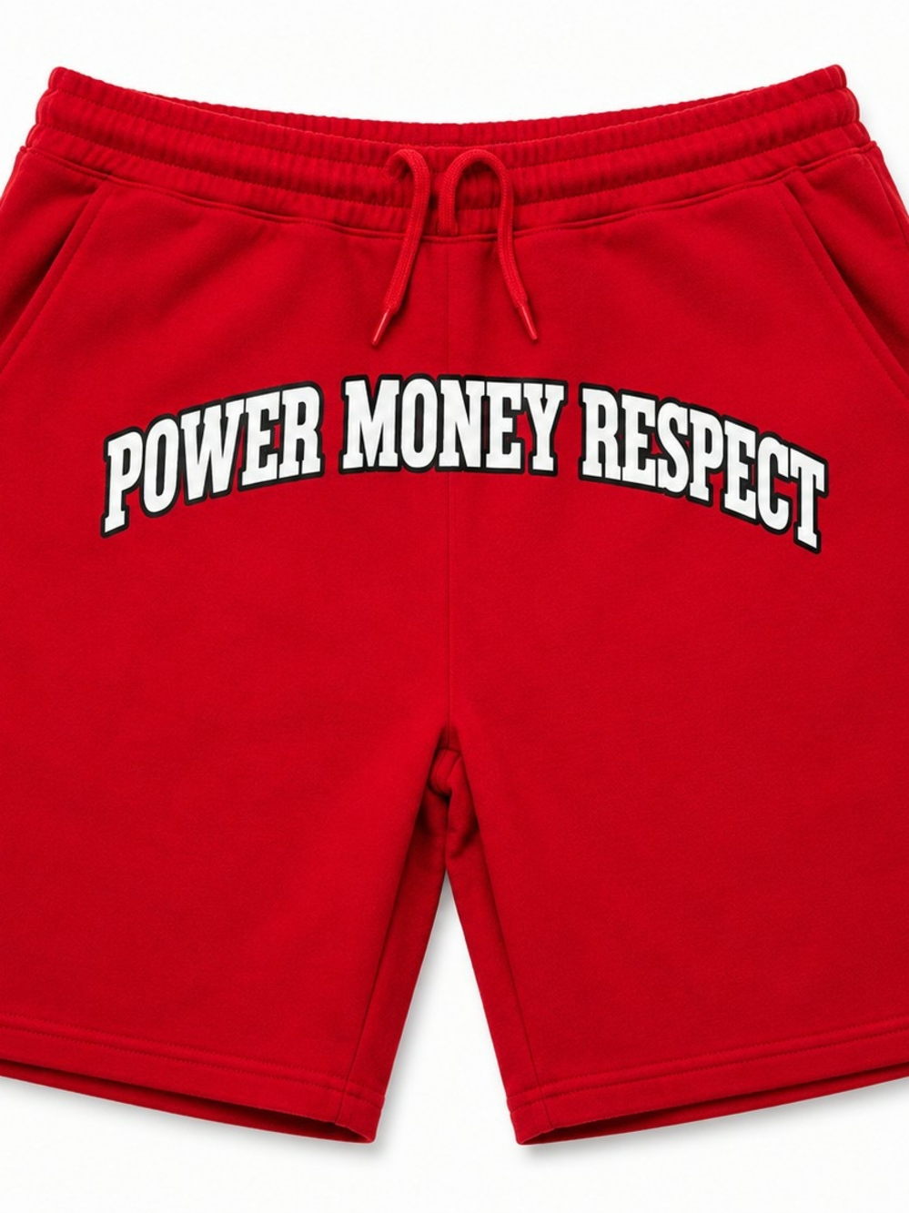 Red 'Power Money Respect' Athletic Shorts for Men